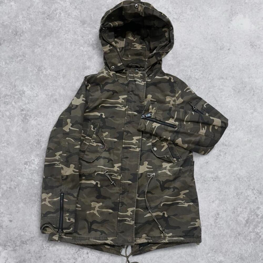 Madden Girl NYC Green Camo Y2K Hooded Full Zip Winter Coat Womens Size Large